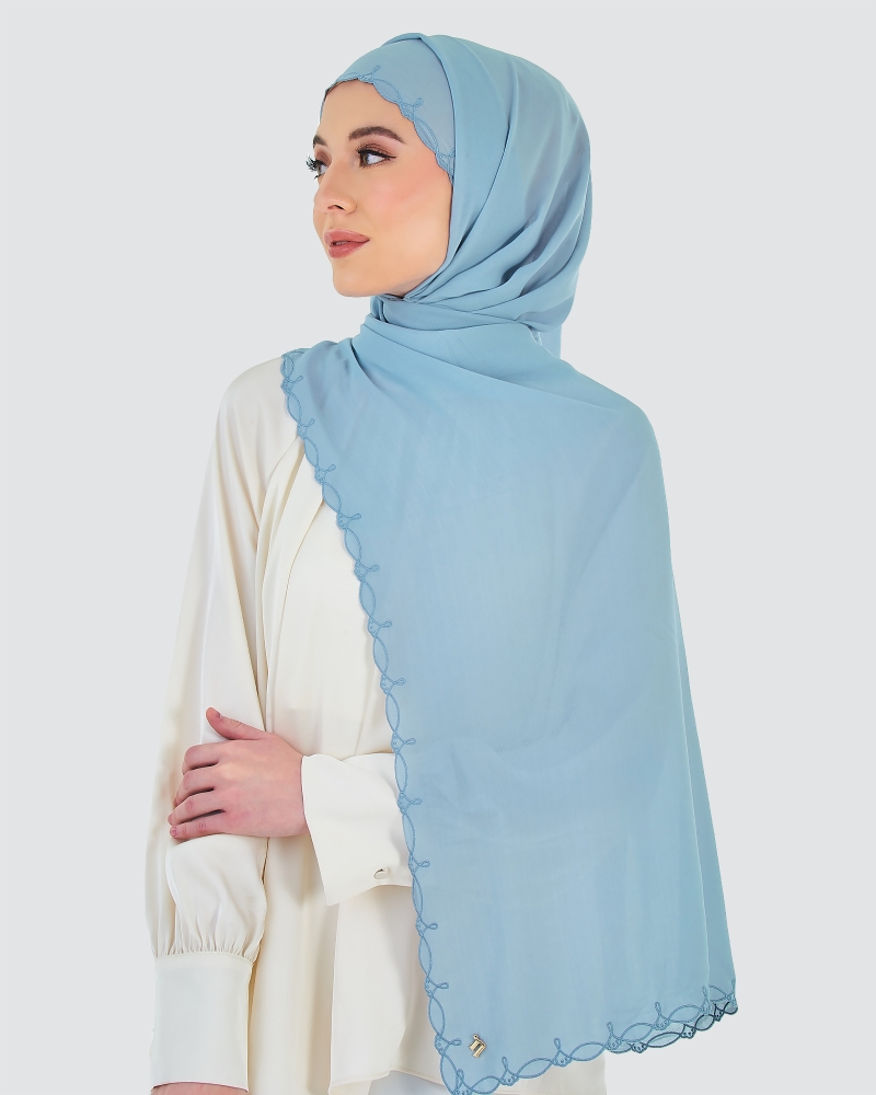 Image of SERI EMBROIDERED SHAWL - SMOKEY BLUE