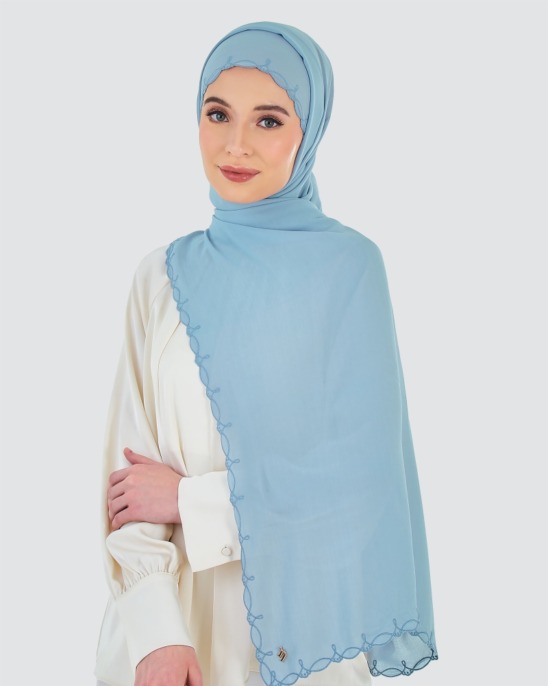 Image of SERI EMBROIDERED SHAWL - SMOKEY BLUE