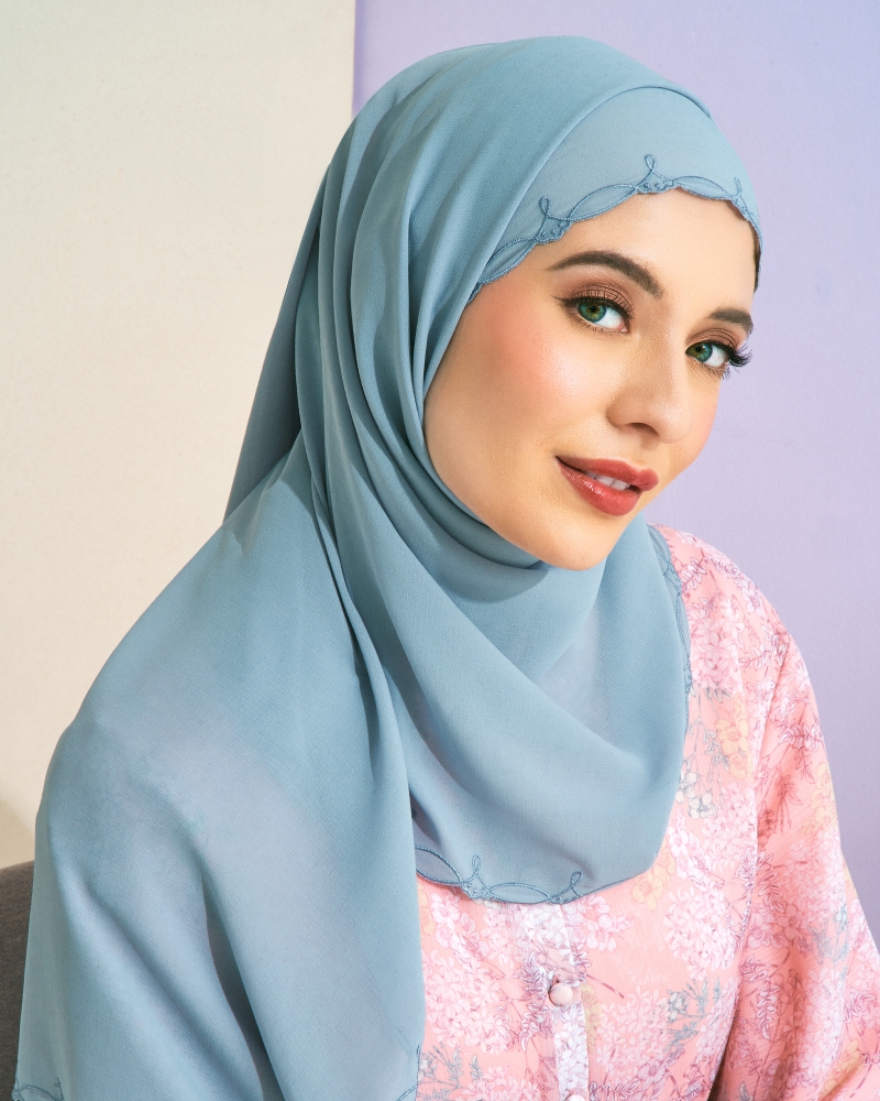Image of SERI EMBROIDERED SHAWL - SMOKEY BLUE