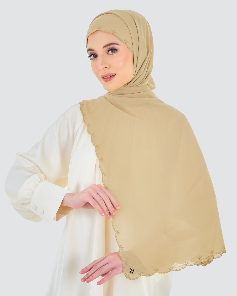 Image of SALEHA EMBROIDERED SHAWL - HAZELNUT