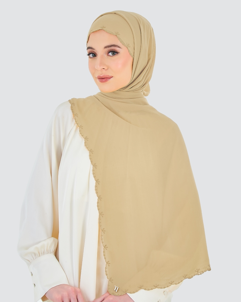 Image of SALEHA EMBROIDERED SHAWL - HAZELNUT