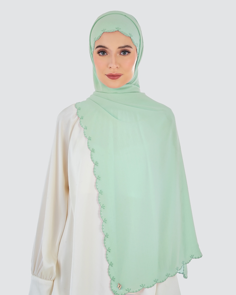 Image of SALEHA EMBROIDERED SHAWL - SEA GREY