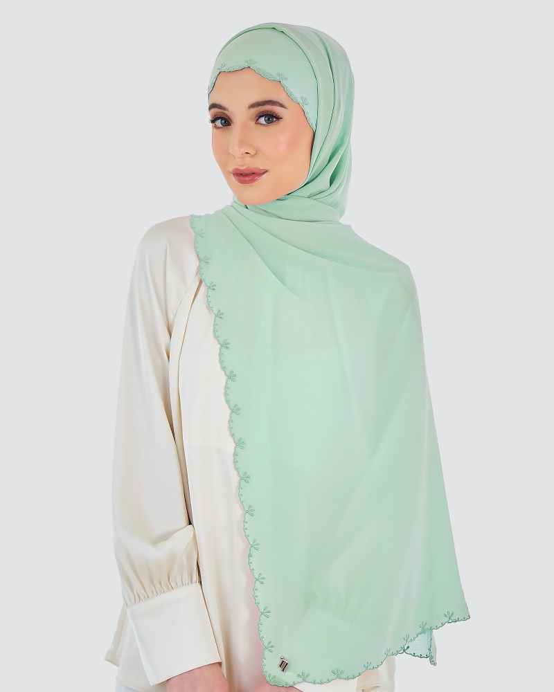 Image of SALEHA EMBROIDERED SHAWL - SEA GREY