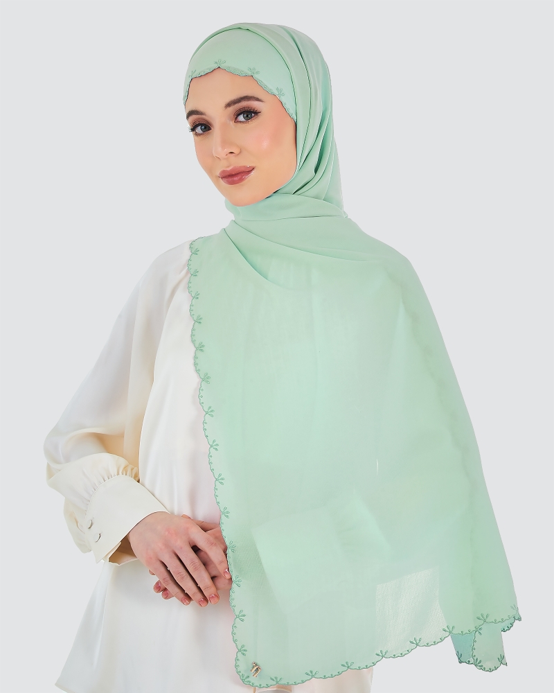 Image of SALEHA EMBROIDERED SHAWL - SEA GREY