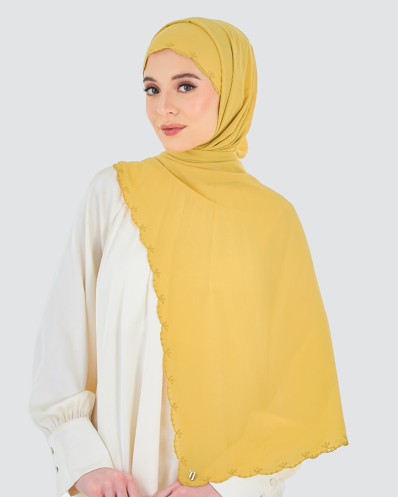 Image of SALEHA EMBROIDERED SHAWL - BUTTERSCOTCH