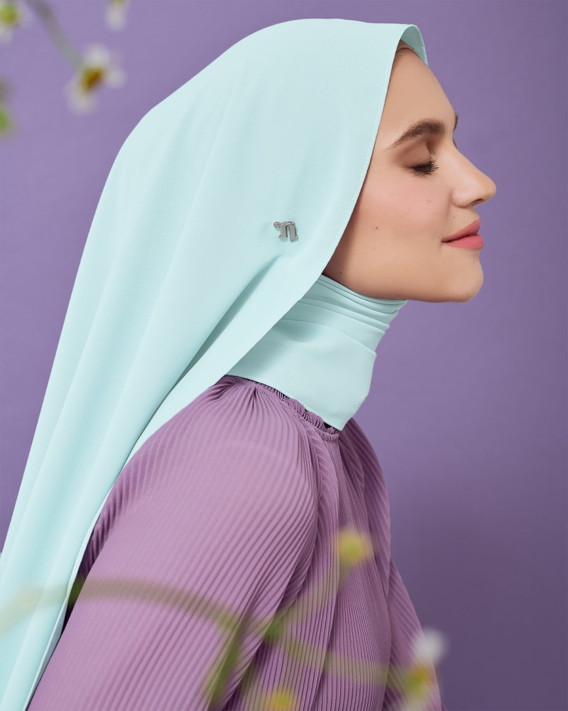 Image of MAYA MATTE SATIN SHAWL - ICE BLUE