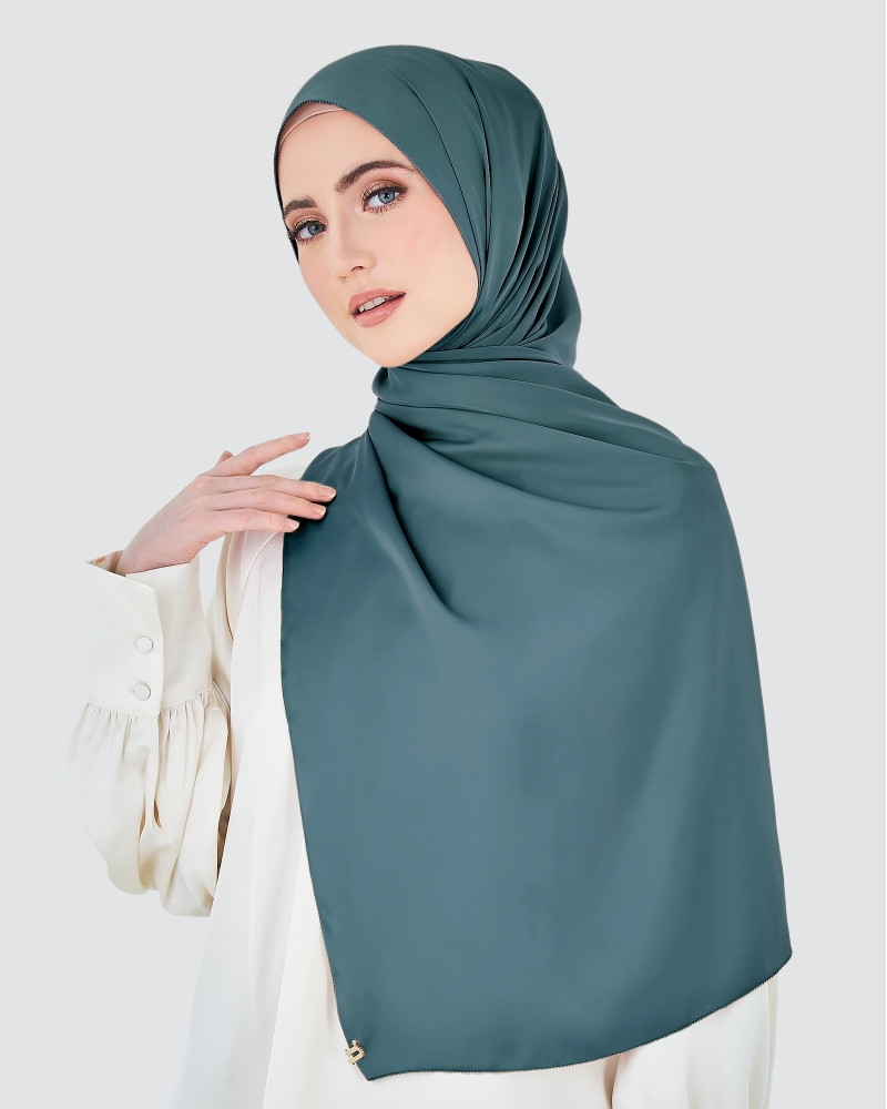 Image of EILA SATIN SHAWL - STONE BLUE