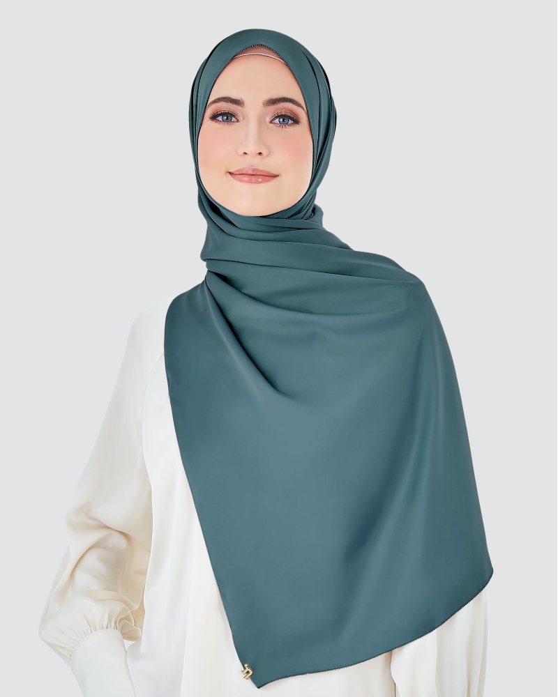 Image of EILA SATIN SHAWL - STONE BLUE