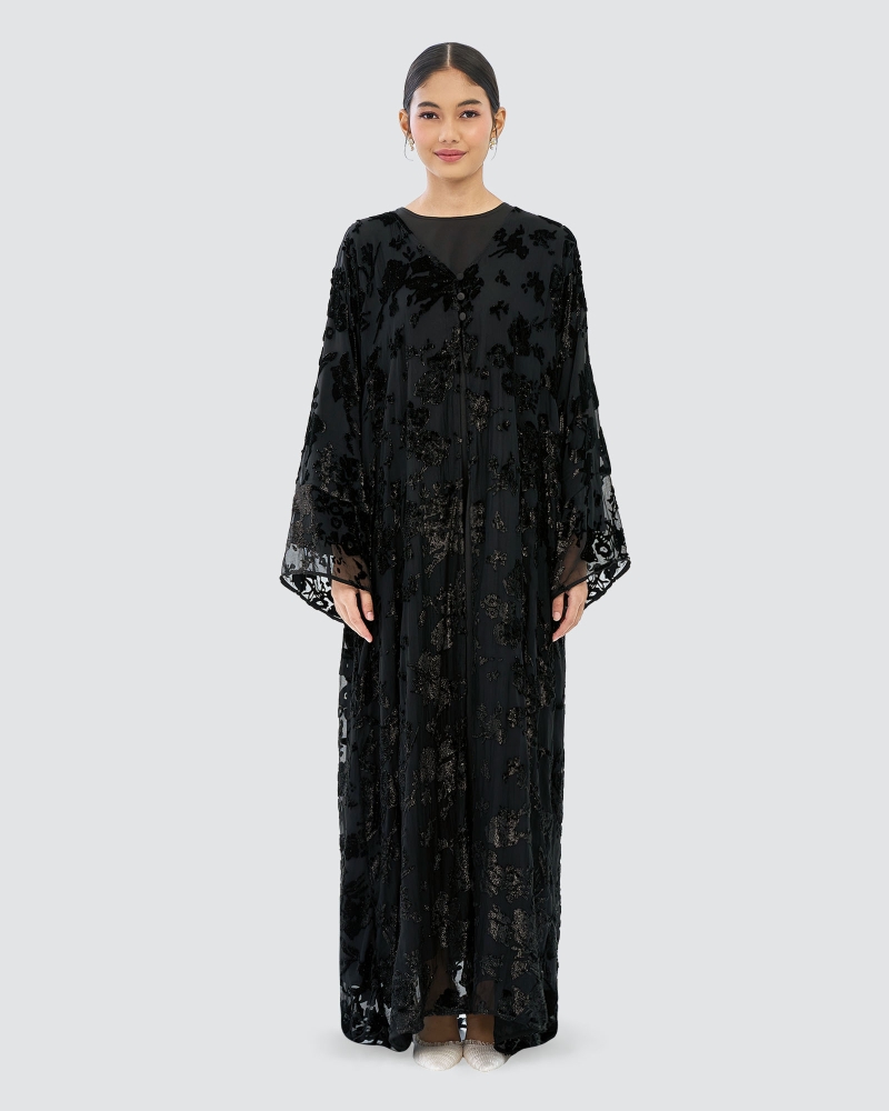 Image of TALA VELVET CHIFFON ABAYA - ECLIPSE