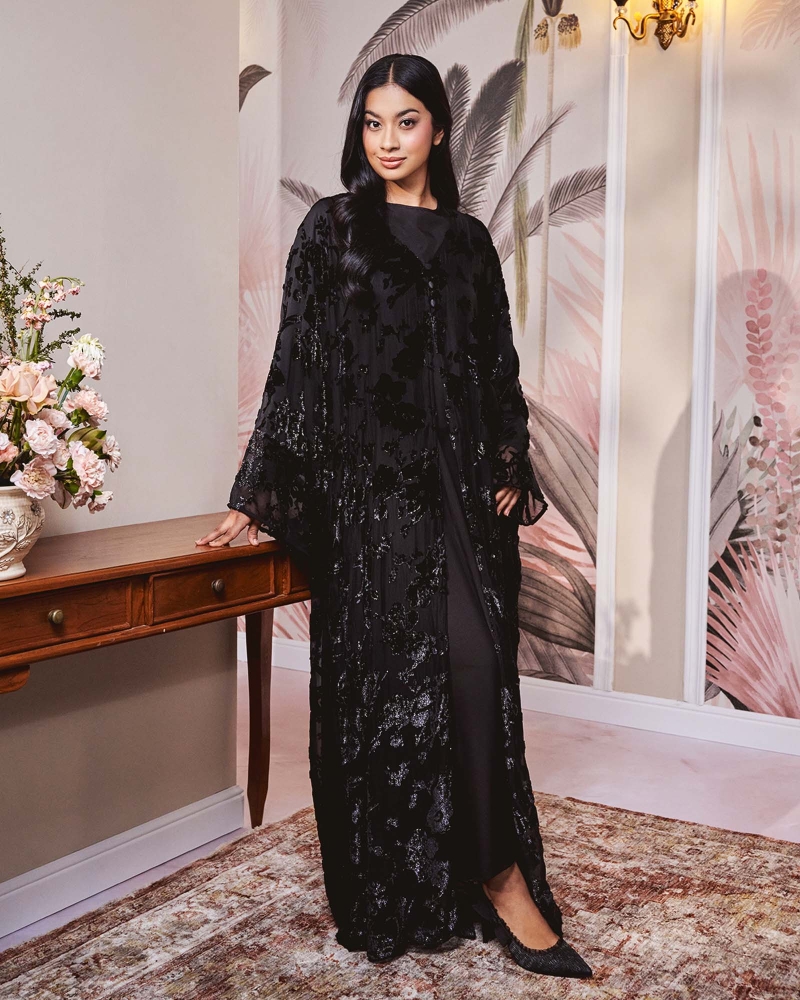 Image of TALA VELVET CHIFFON ABAYA - ECLIPSE