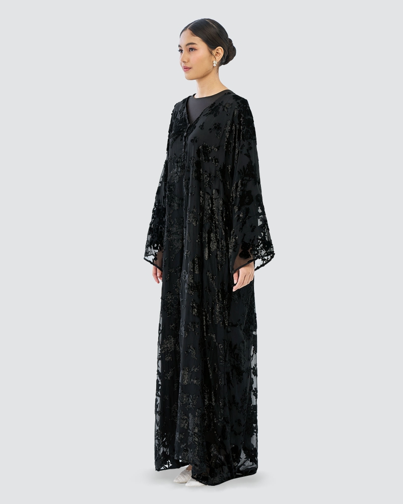 Image of TALA VELVET CHIFFON ABAYA - ECLIPSE