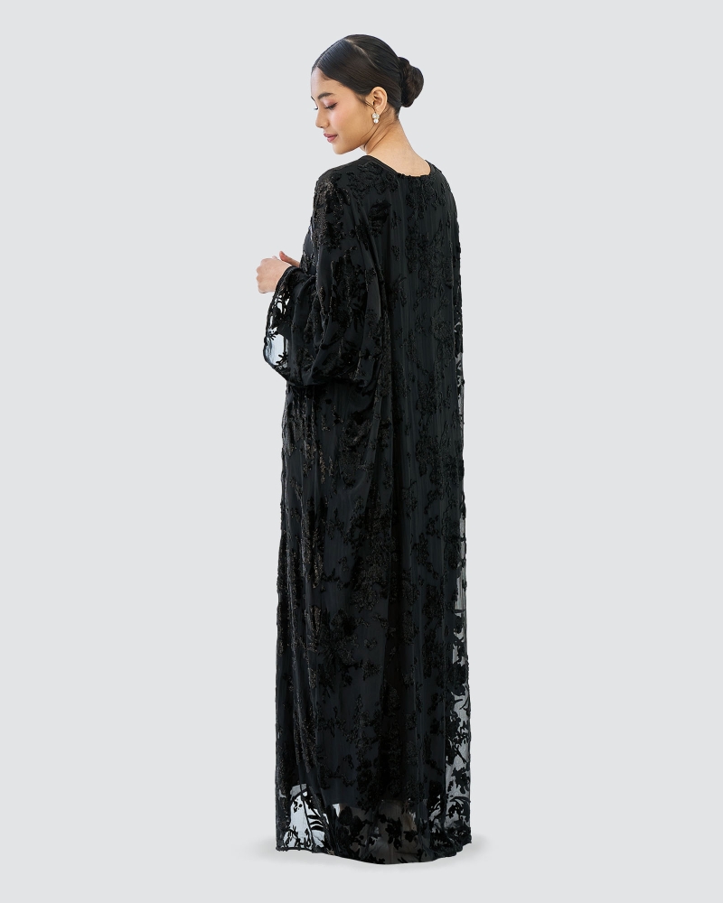 Image of TALA VELVET CHIFFON ABAYA - ECLIPSE