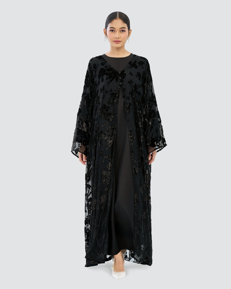 Image of TALA VELVET CHIFFON ABAYA - ECLIPSE