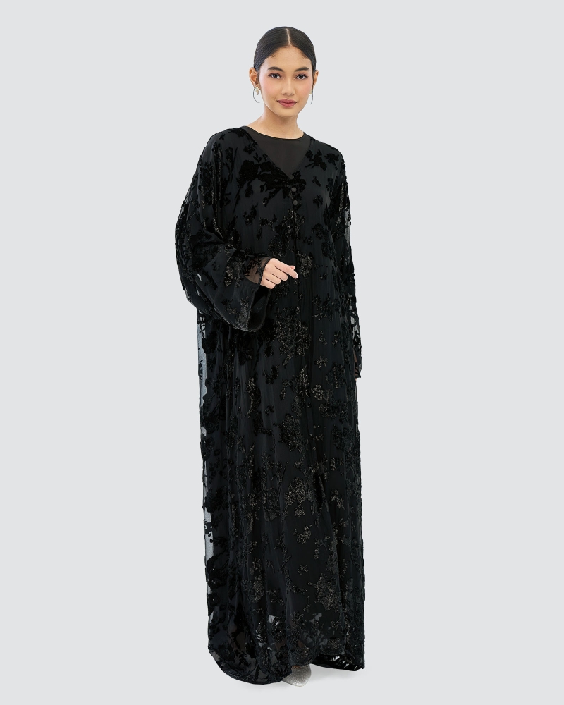 Image of TALA VELVET CHIFFON ABAYA - ECLIPSE