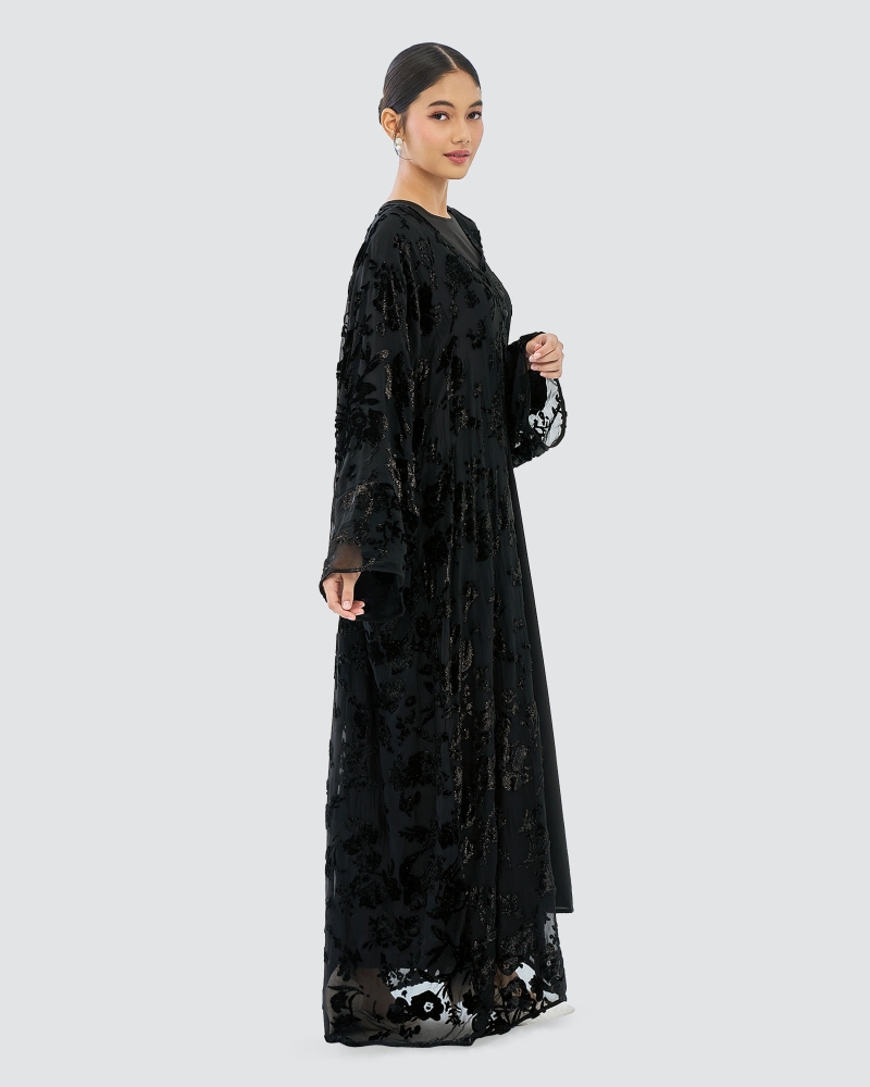 Image of TALA VELVET CHIFFON ABAYA - ECLIPSE