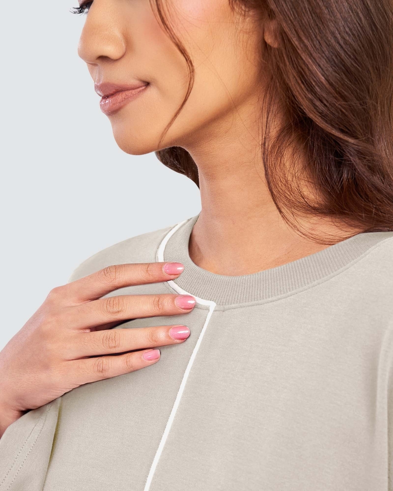 Image of THEA OVERSIZED LINE TOP - LATTE