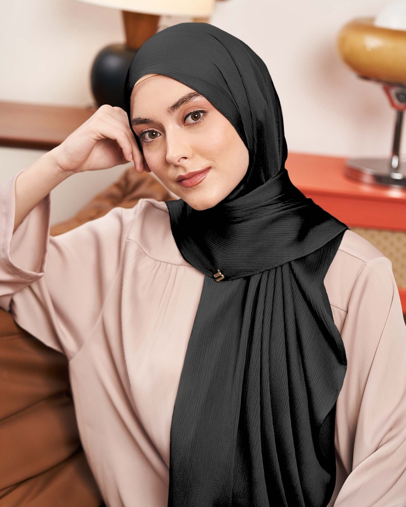WAFFLE CHIFFON SHAWL - BLACK