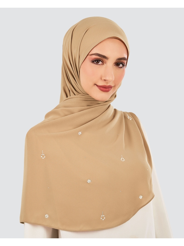 LADY GRACE CRYSTAL CHIFFON SHAWL - SADDLE