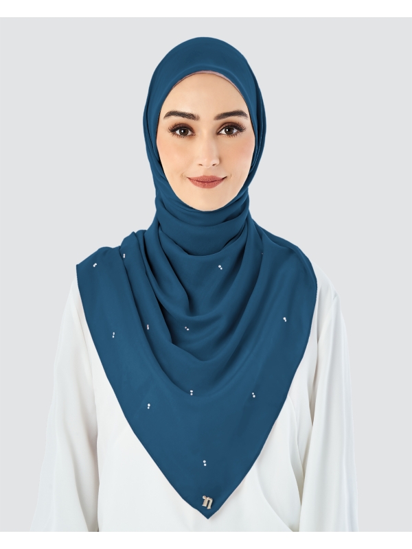 LADY WARDA CRYSTAL COTTON VOILE SQUARE - NAVY BLUE