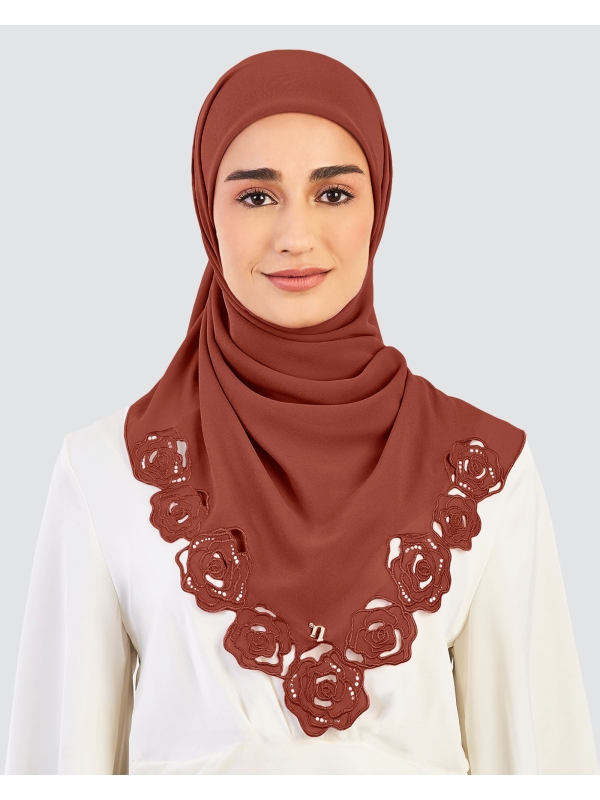 ROSE EMBROIDERED CRYSTAL SQUARE - REDWOOD