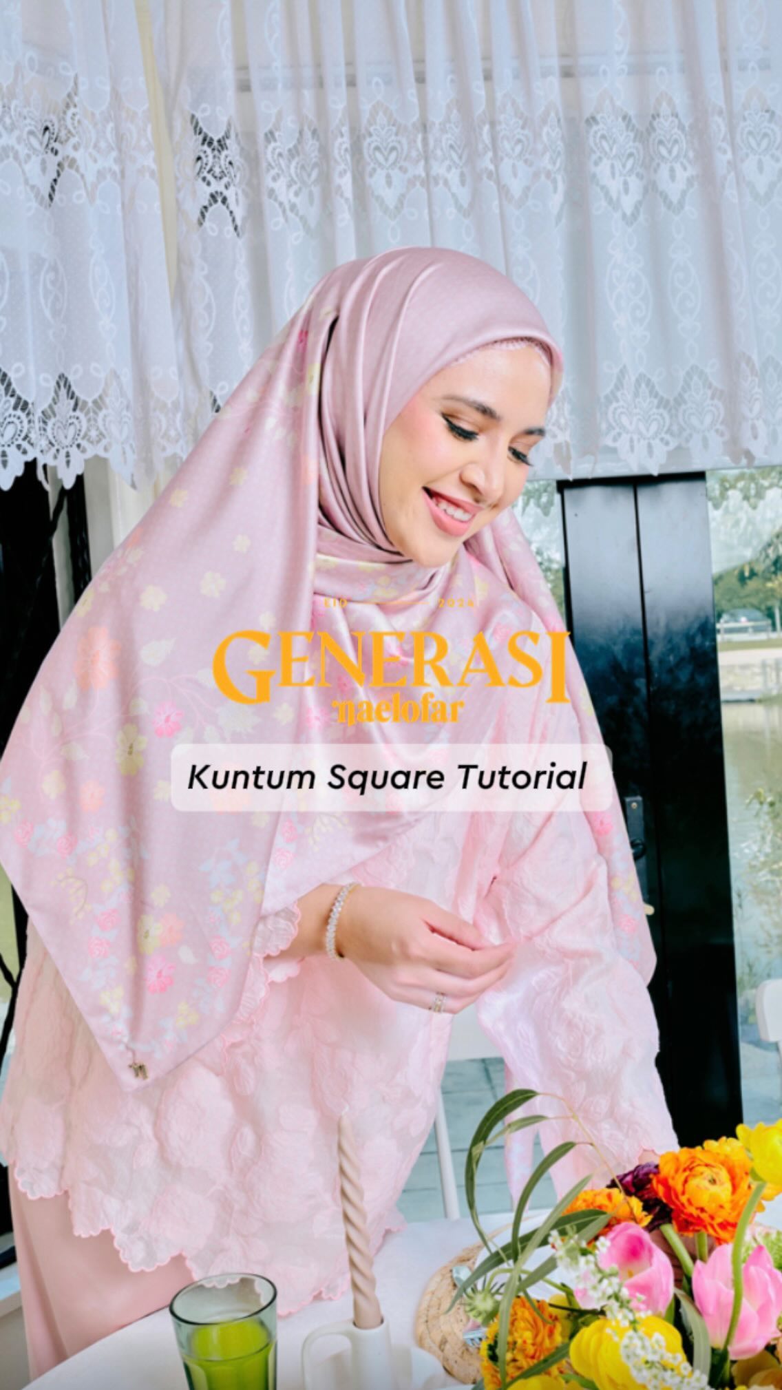 Quick and effortless raya hijab tutorial for styling the Kuntum Square. Perfect for a stylish and hassle-free look! ✨🧕🏻 #hijabtutorial #GenerasiNaelofar #RayaCollection